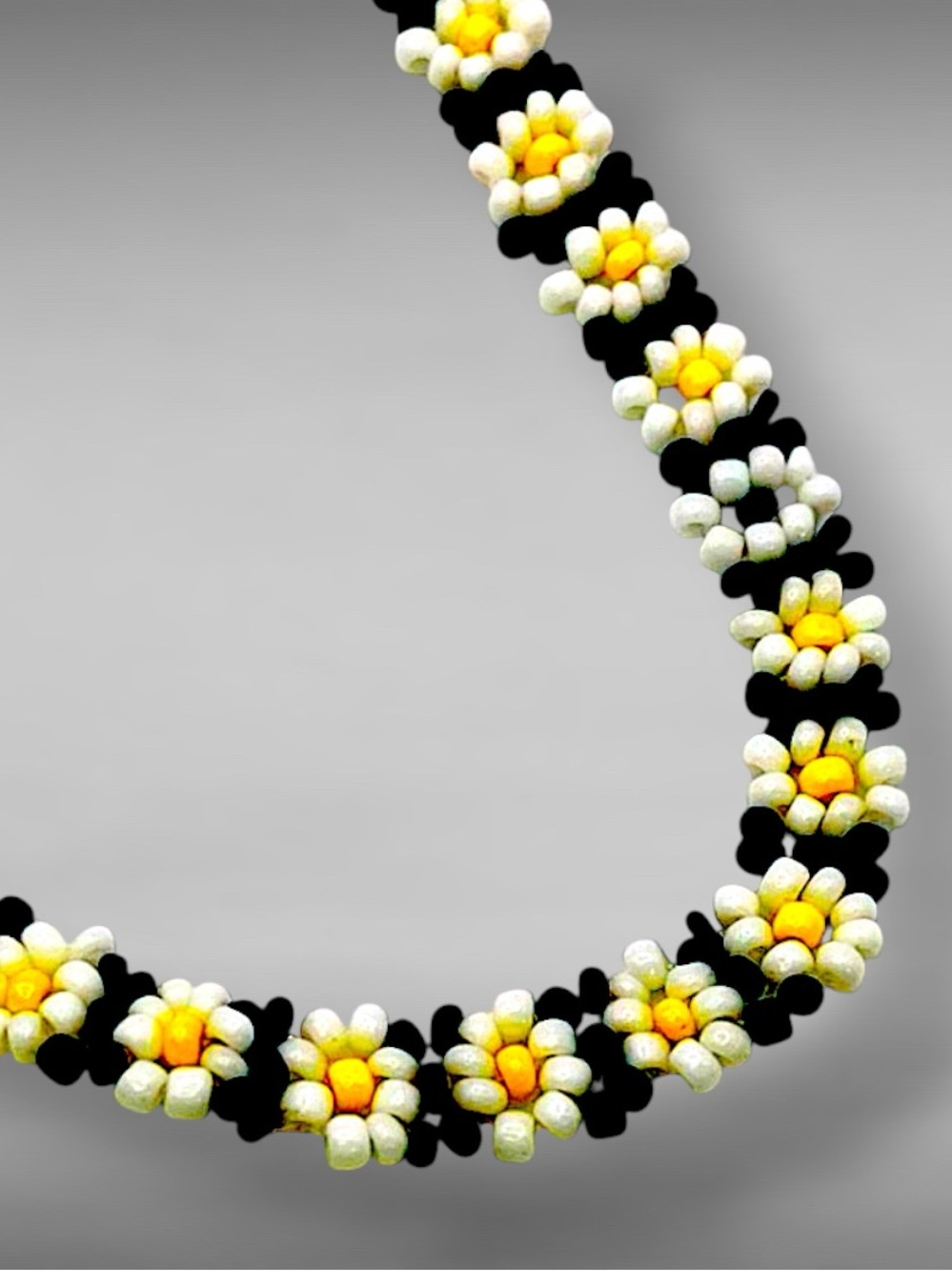 Cute Handcrafted Seed Bead Daisy Necklace White Yellow Black Hippie Boho Vibe